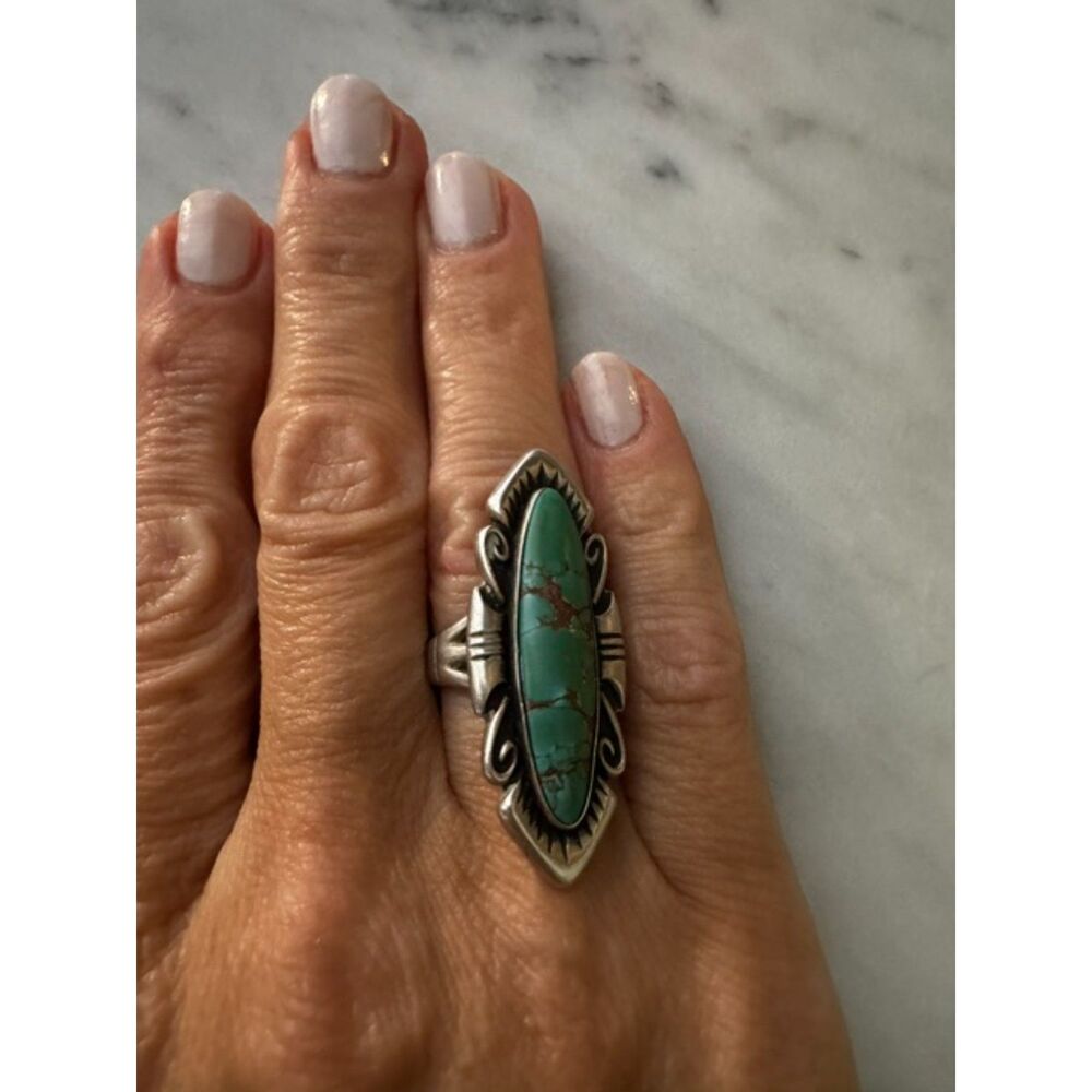 Vintage Sterling Silver Southwest Green Turquoise Ring, Size 4.75